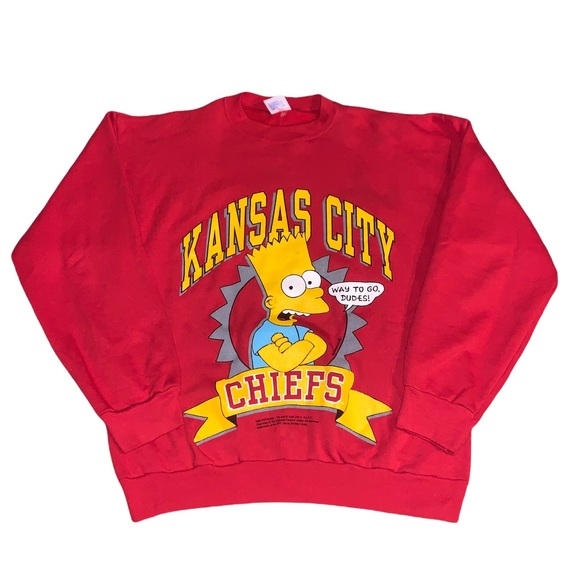 Vintage 1990 Kansas City Chiefs Bart Simpson Crewneck Sweater NFL - Picture 1 of 5